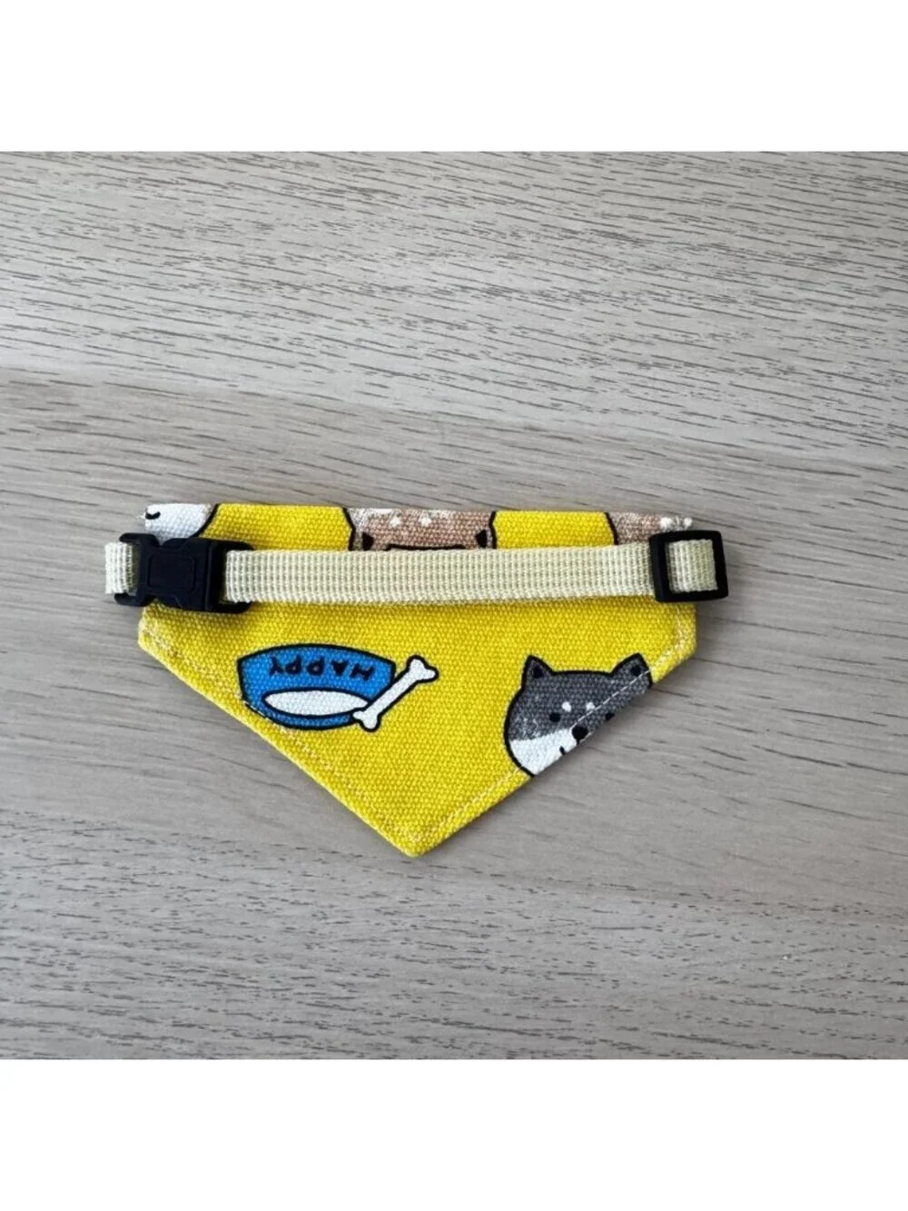 Cute Dog Bandana Collar 7–13 inch Yellow Shiba Print | Adjustable for Small Pet